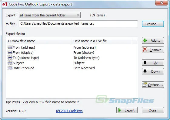 CodeTwo Outlook Export Captură de ecran 1