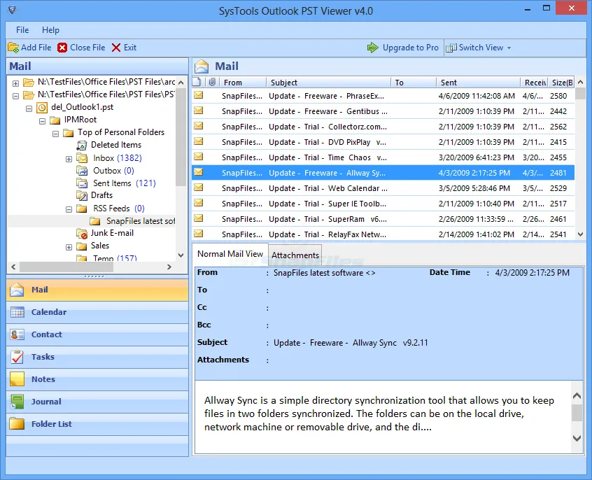Systools Outlook PST Viewer Captură de ecran 1