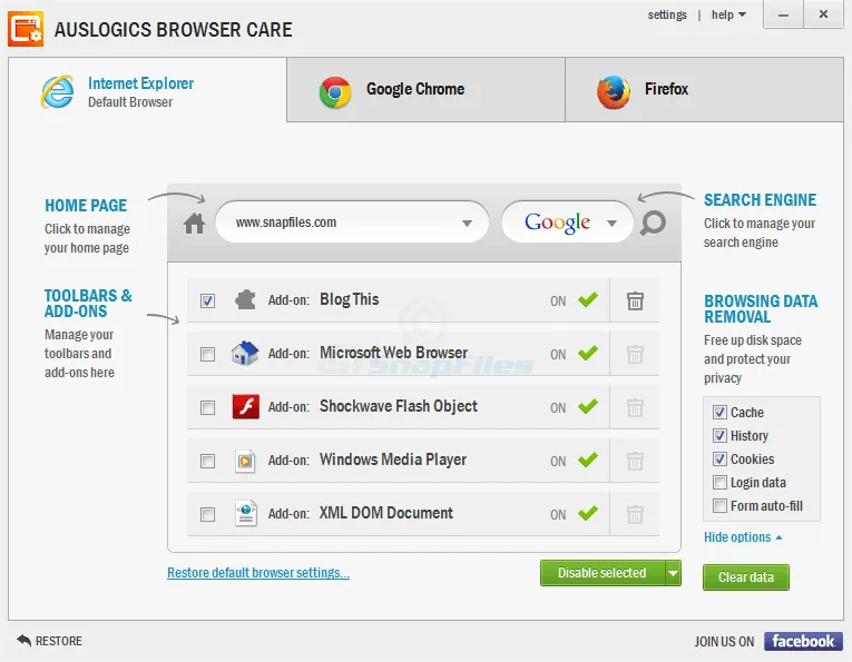 Auslogics Browser Care Captură de ecran 1
