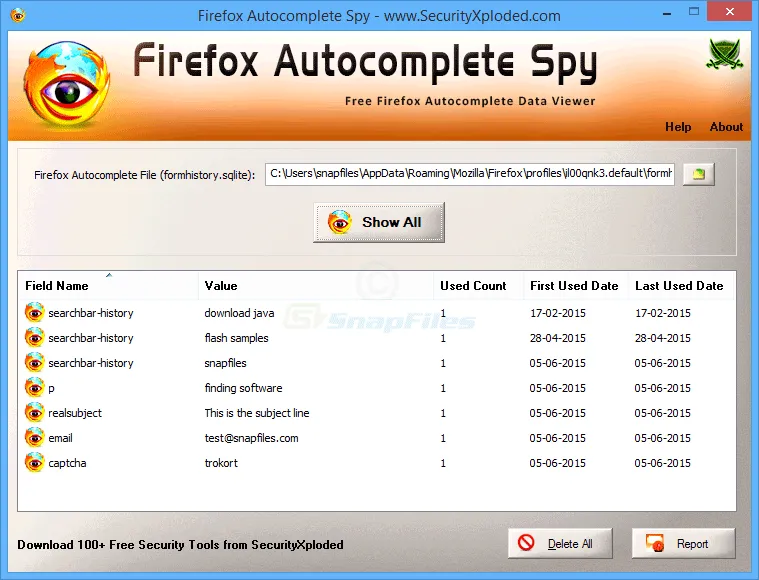 Firefox Autocomplete Spy Captură de ecran 1