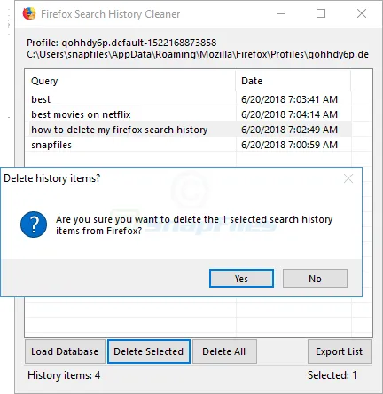 Firefox Search History Cleaner Captură de ecran 2