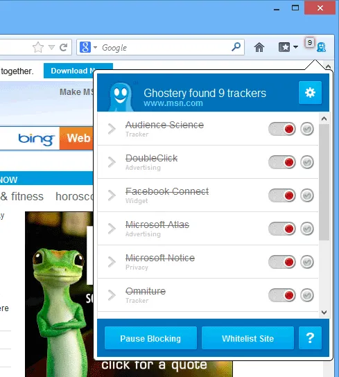 Ghostery for Firefox Captură de ecran 1