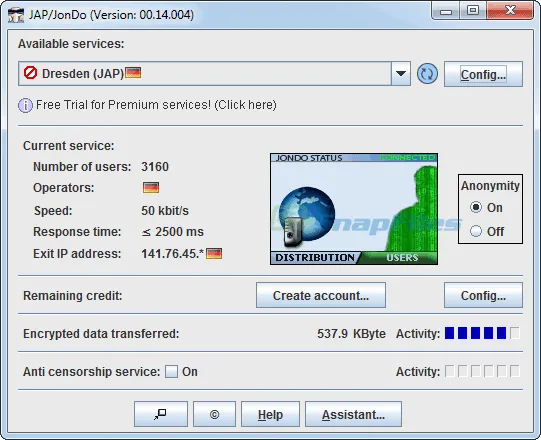 JAP Anon Proxy Captură de ecran 1