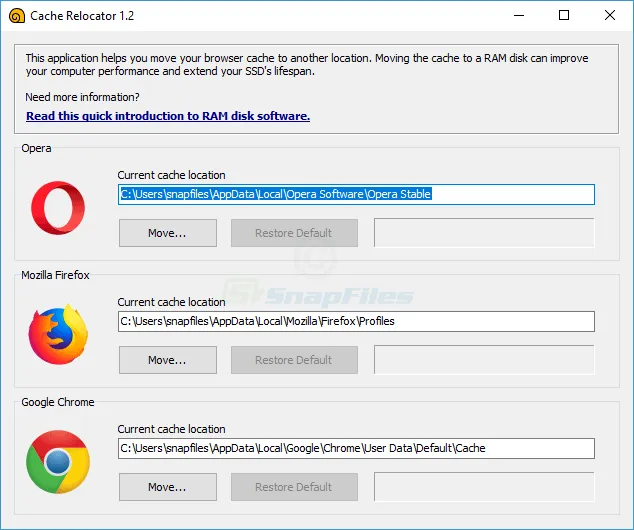 SoftPerfect Cache Relocator Captură de ecran 1