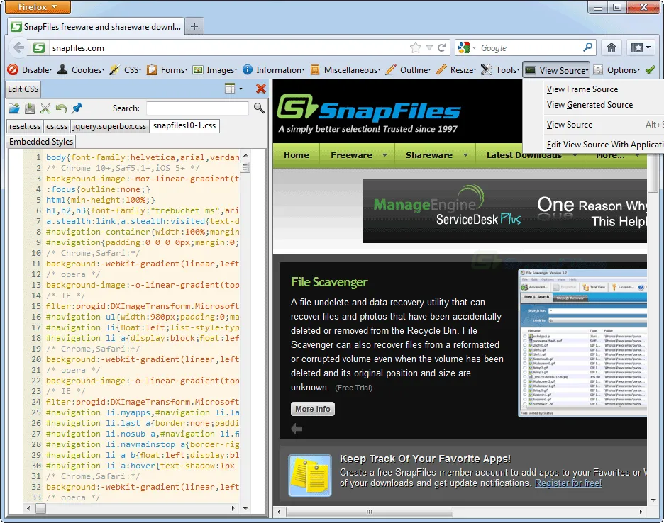 Web Developer Extension Captură de ecran 1