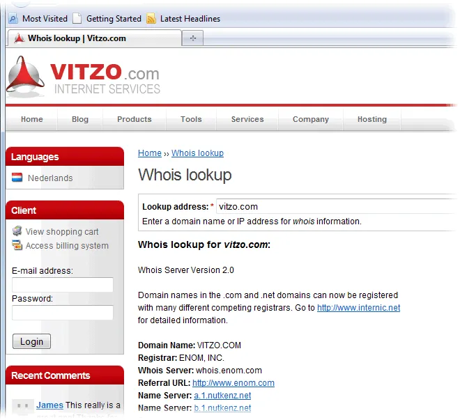 Vitzo WHOIS for Firefox Captură de ecran 2