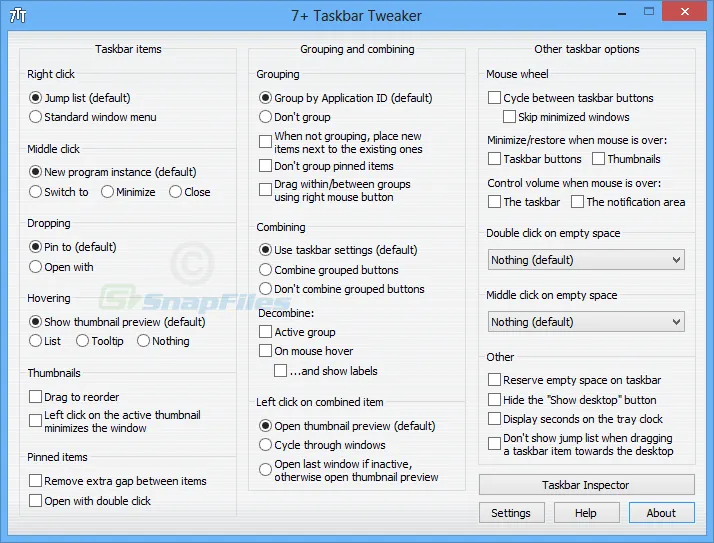 7+ Taskbar Tweaker Captură de ecran 1