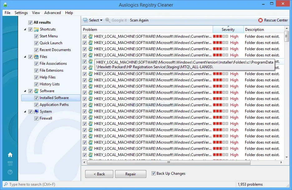 Auslogics Registry Cleaner Captură de ecran 2