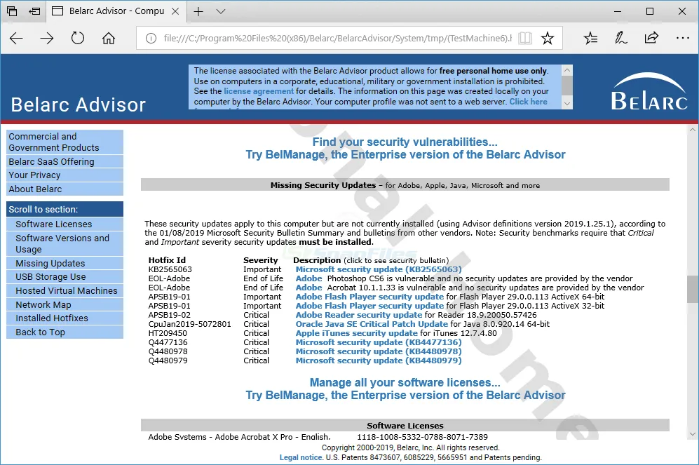 Belarc Advisor Captură de ecran 2