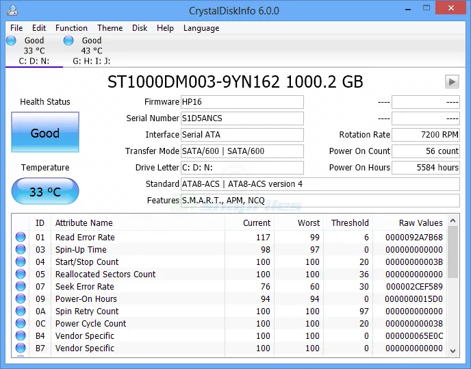 CrystalDiskInfo Captură de ecran 1