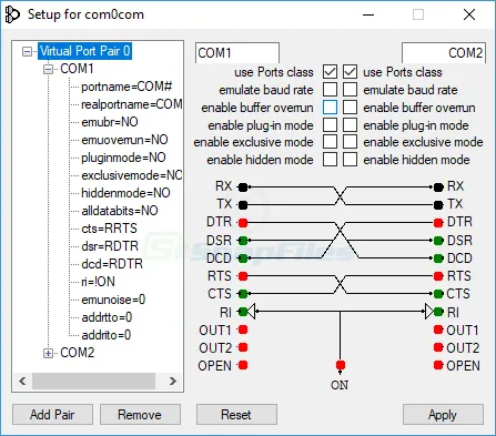 Null-modem Emulator (com0com) Captură de ecran 1