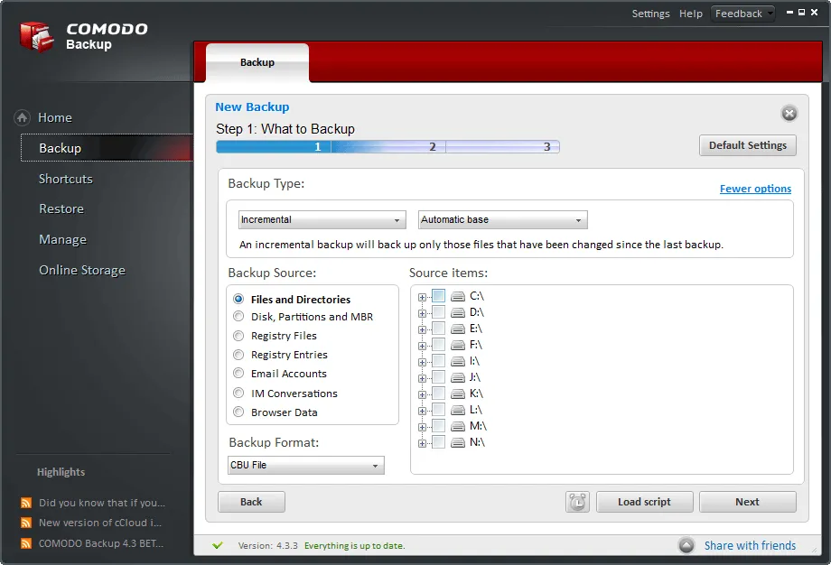 Comodo Backup Captură de ecran 2