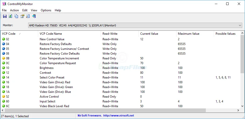 ControlMyMonitor Captură de ecran 1
