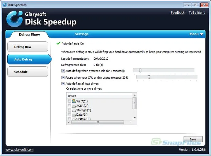 Glarysoft Disk SpeedUp Captură de ecran 2