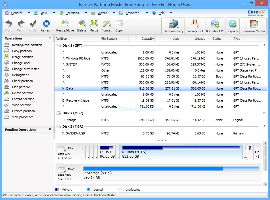 EaseUS Partition Master Captură de ecran 1
