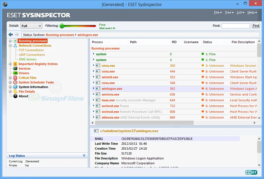 ESET SysInspector Captură de ecran 1