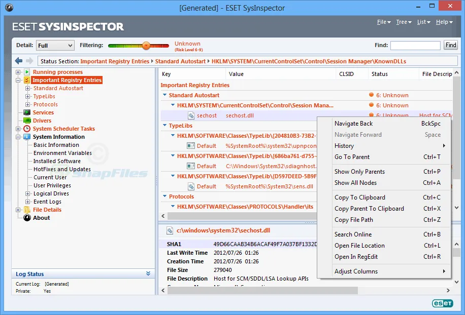 ESET SysInspector Captură de ecran 2