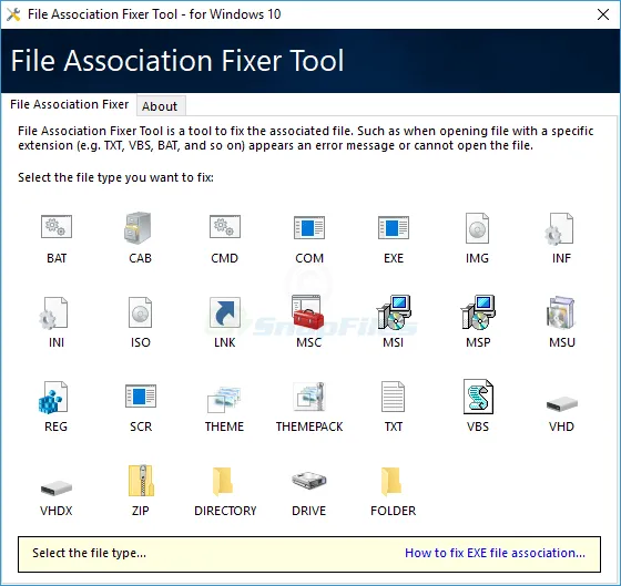 File Association Fixer Tool Captură de ecran 1