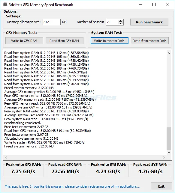 GFX Memory Speed Benchmark Captură de ecran 1