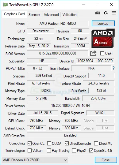 GPU-Z Captură de ecran 1