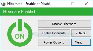 Hibernate Enable or Disable Captură de ecran 1