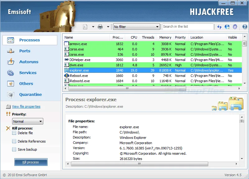 Emsisoft HiJackFree Captură de ecran 1