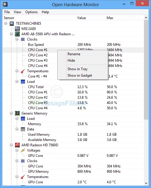 Open Hardware Monitor Captură de ecran 1