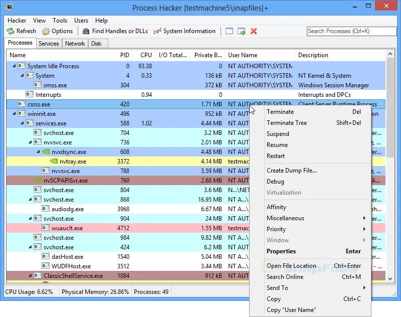 Process Hacker Captură de ecran 1