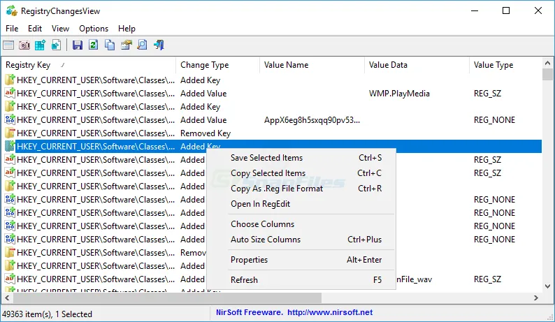 RegistryChangesView Captură de ecran 1