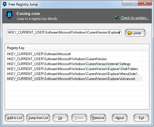 Free Registry Jump Captură de ecran 1