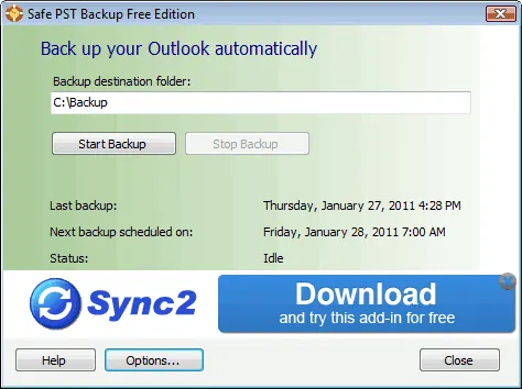 Safe PST Backup (Free Edition) Captură de ecran 1