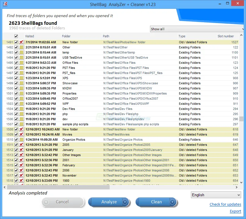 ShellBag Analyzer and Cleaner Captură de ecran 1