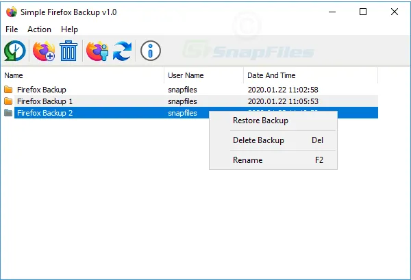 Simple Firefox Backup Captură de ecran 1