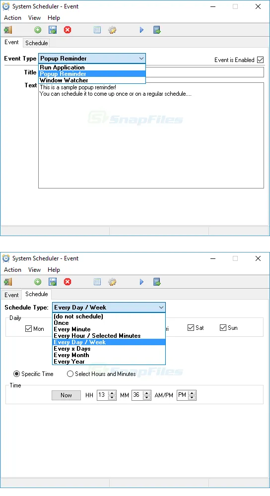 System Scheduler Captură de ecran 2