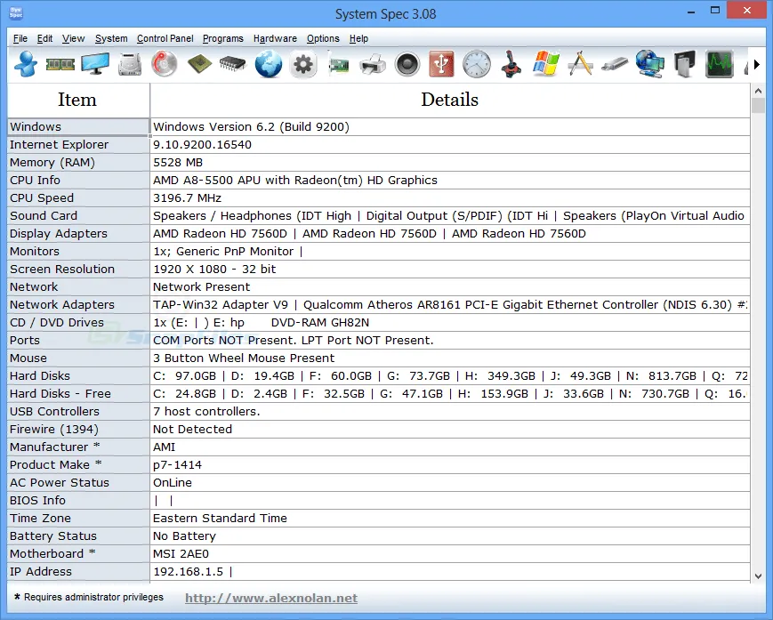 System Spec Captură de ecran 1