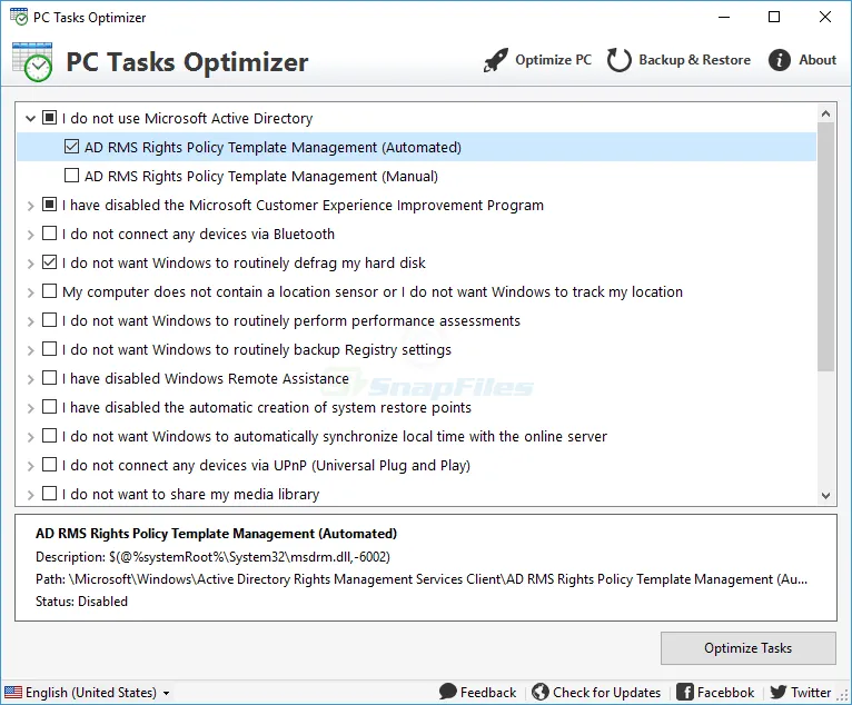 PC Tasks Optimizer Captură de ecran 1