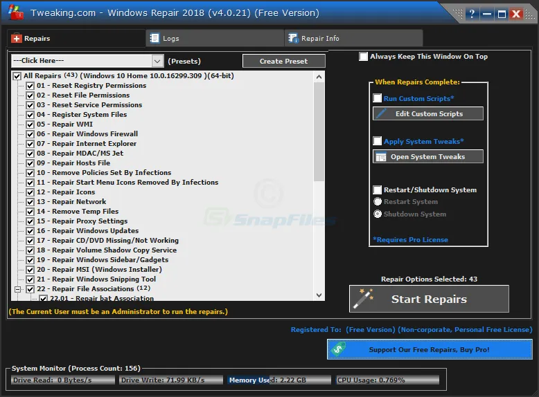 Tweaking.com Windows Repair Captură de ecran 1