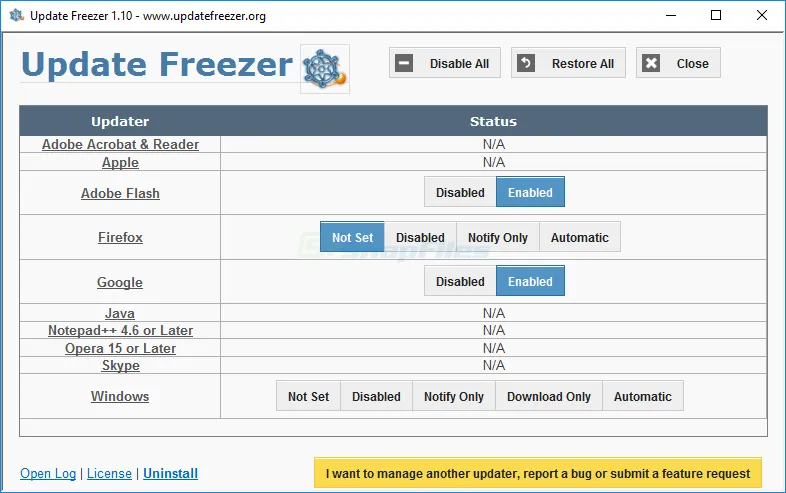 UpdateFreezer Captură de ecran 1