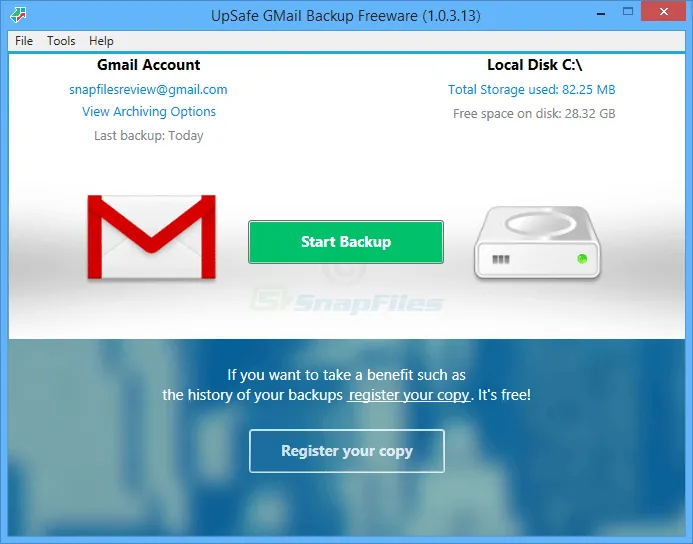 UpSafe Gmail Backup Captură de ecran 1