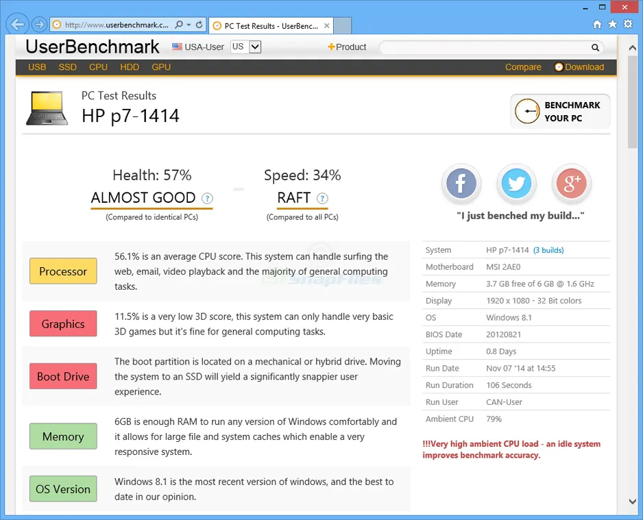 UserBenchmark Captură de ecran 1