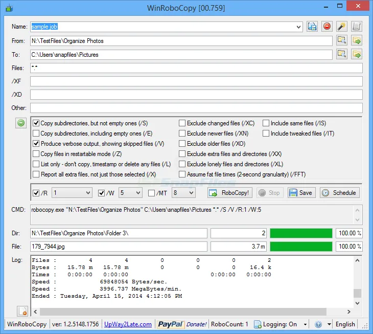 WinRoboCopy Captură de ecran 1